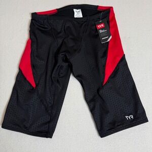 TYR Hexa Cure Jammer‎ Swim Shorts Black Red Mens Size 32 Comfort Athletic